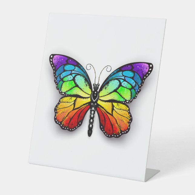 Rainbow butterfly Monarch Pedestal Sign (Front)