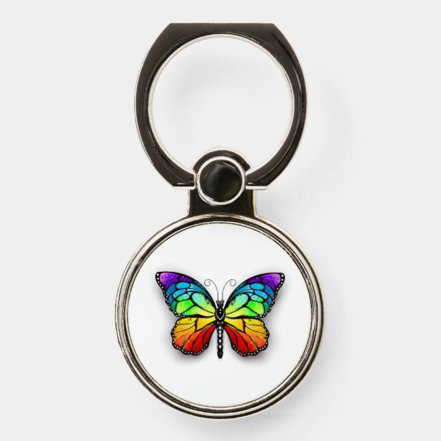 Rainbow butterfly Monarch Phone Ring Stand (Front)