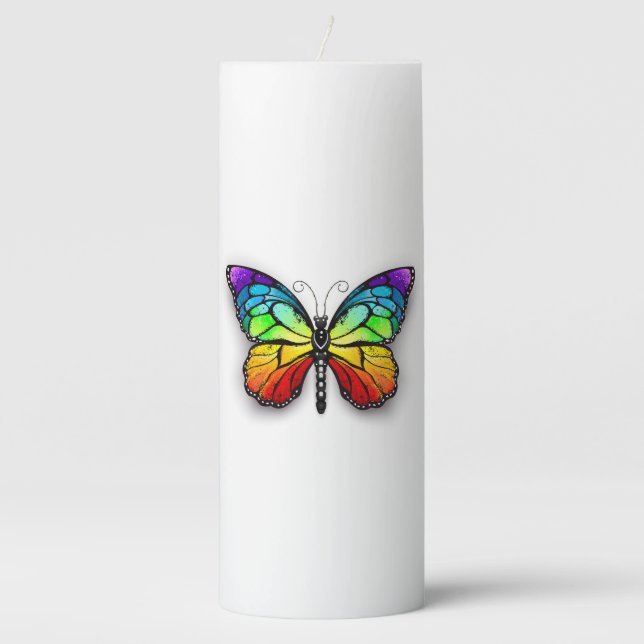 Rainbow butterfly Monarch Pillar Candle (Front)