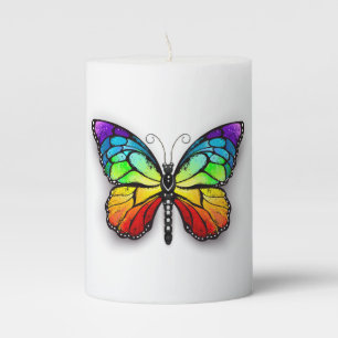Rainbow butterfly Monarch Pillar Candle