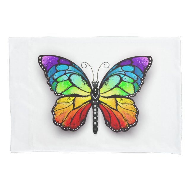 Rainbow butterfly Monarch Pillow Case (Front-Left)