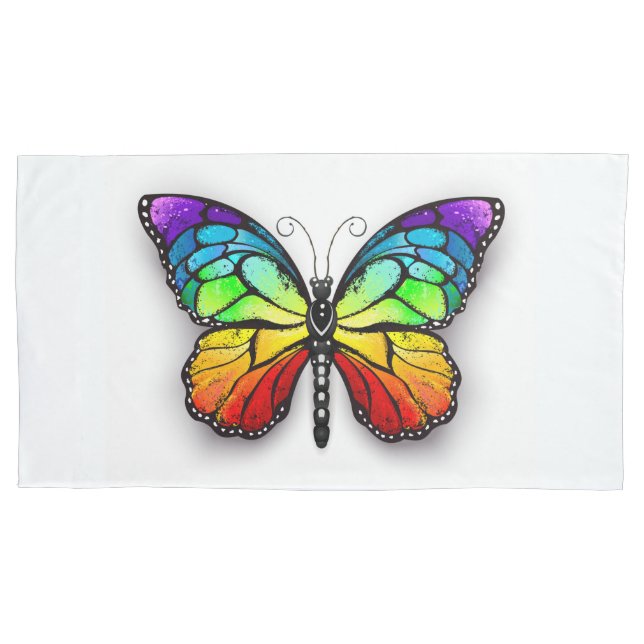 Rainbow butterfly Monarch Pillow Case (Front-Left)