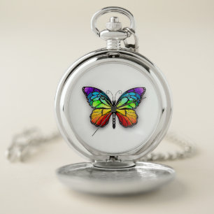 Rainbow butterfly Monarch Pocket Watch