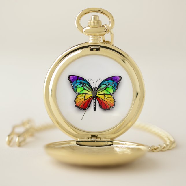 Rainbow butterfly Monarch Pocket Watch (Inside)