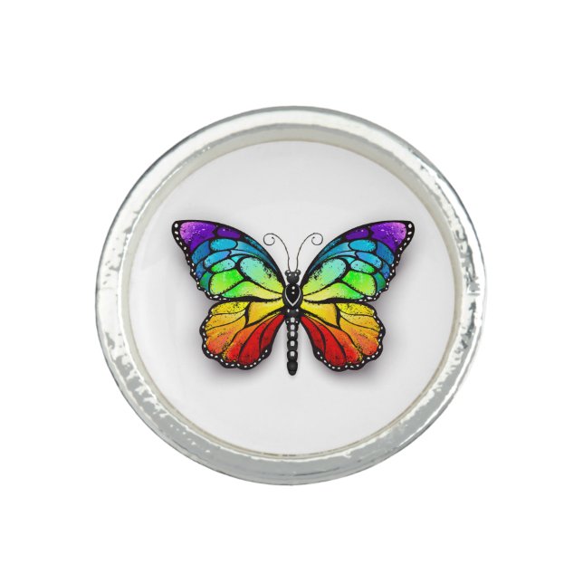 Rainbow butterfly Monarch Ring (Front)