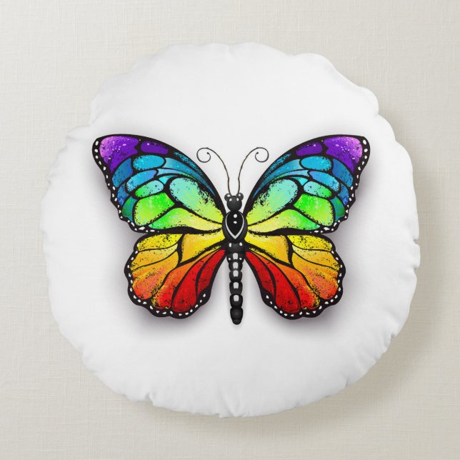 Rainbow butterfly Monarch Round Pillow (Front)