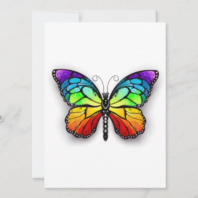 Rainbow butterfly Monarch Save The Date (Front)