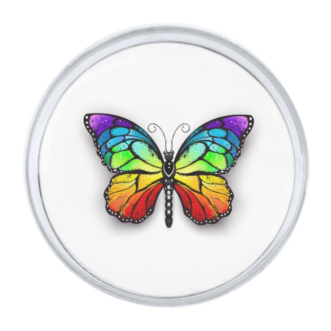 Rainbow butterfly Monarch Silver Finish Lapel Pin (Front)