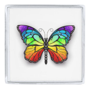 Rainbow butterfly Monarch Silver Finish Lapel Pin