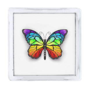 Rainbow butterfly Monarch Silver Finish Lapel Pin