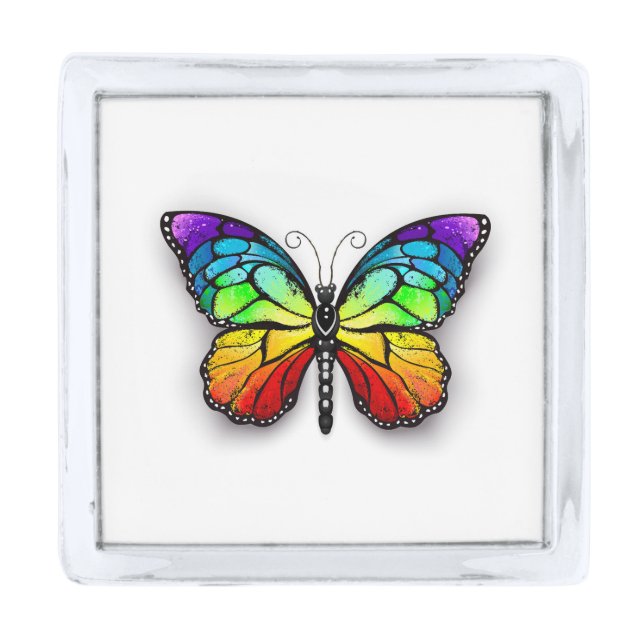 Rainbow butterfly Monarch Silver Finish Lapel Pin (Front)
