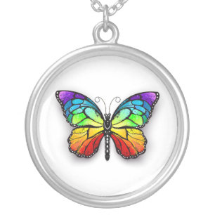 Rainbow butterfly Monarch Silver Plated Necklace