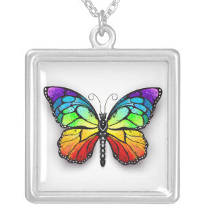 Rainbow butterfly Monarch Silver Plated Necklace
