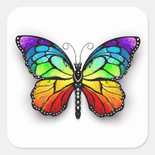 Rainbow butterfly Monarch Square Sticker