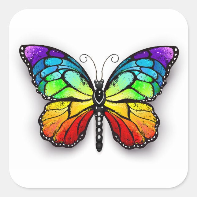 Rainbow butterfly Monarch Square Sticker (Front)