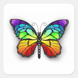Rainbow butterfly Monarch Square Sticker