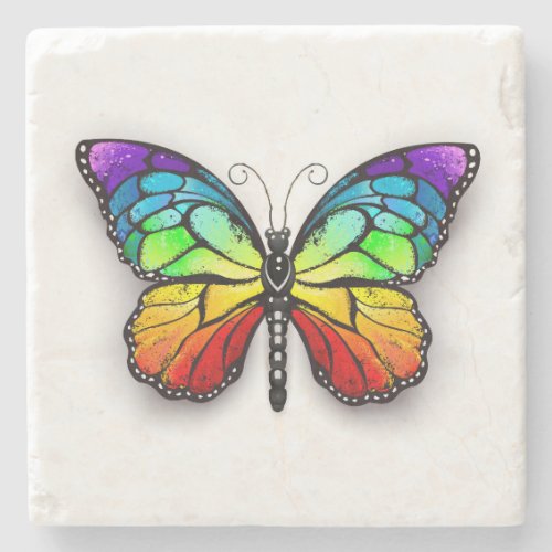 Rainbow butterfly Monarch Stone Coaster