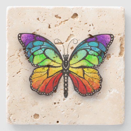 Rainbow butterfly Monarch Stone Coaster