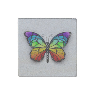 Rainbow butterfly Monarch Stone Magnet