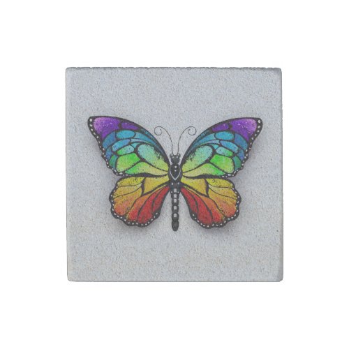 Rainbow butterfly Monarch Stone Magnet
