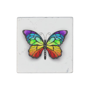 Rainbow butterfly Monarch Stone Magnet