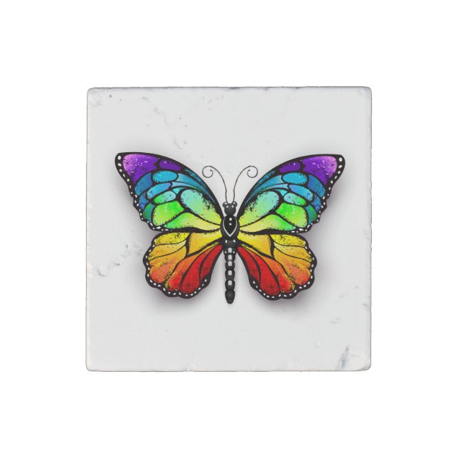 Rainbow butterfly Monarch Stone Magnet (Front)