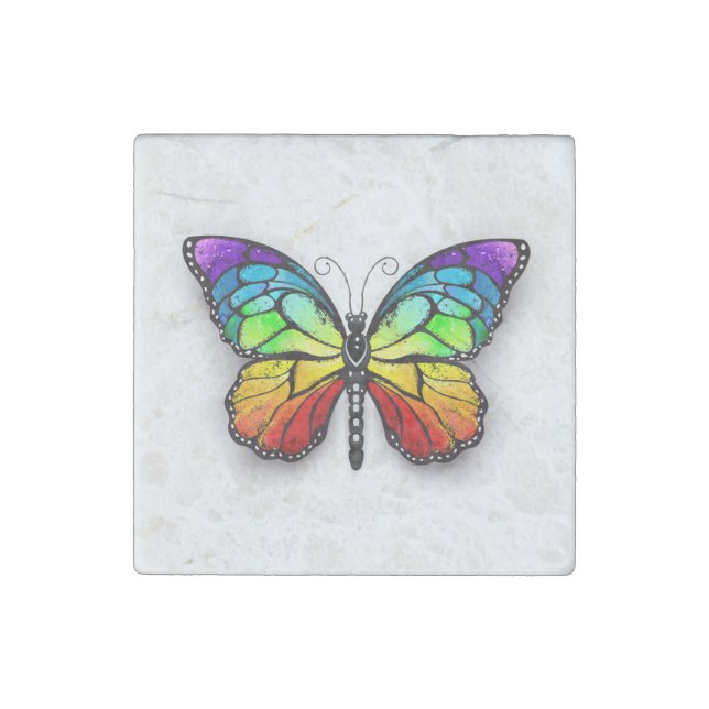 Rainbow butterfly Monarch Stone Magnet (Front)