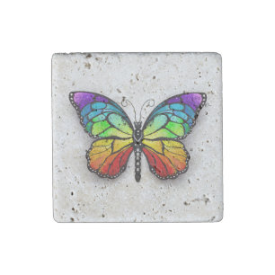 Rainbow butterfly Monarch Stone Magnet