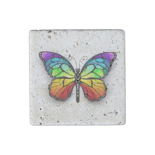 Rainbow butterfly Monarch Stone Magnet