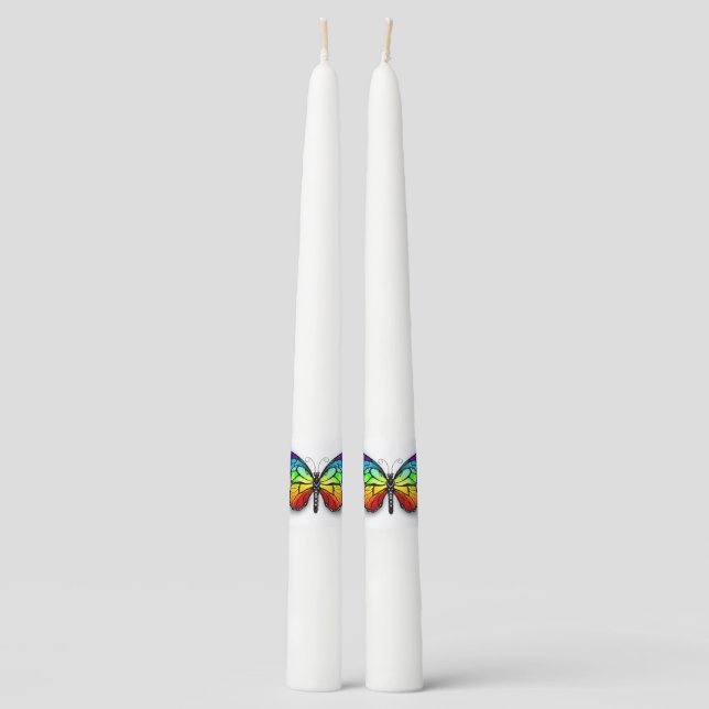 Rainbow butterfly Monarch Taper Candle (Front)
