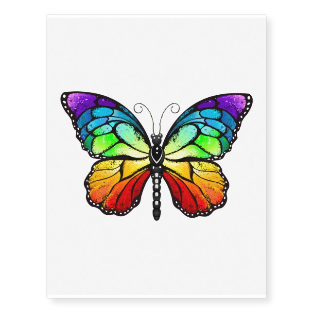 Rainbow butterfly Monarch Temporary Tattoos (Front)