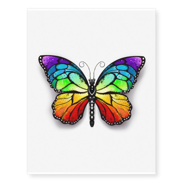 Rainbow butterfly Monarch Temporary Tattoos (Front)