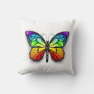 Rainbow butterfly Monarch Throw Pillow