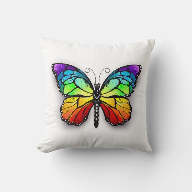 Rainbow butterfly Monarch Throw Pillow (Front)