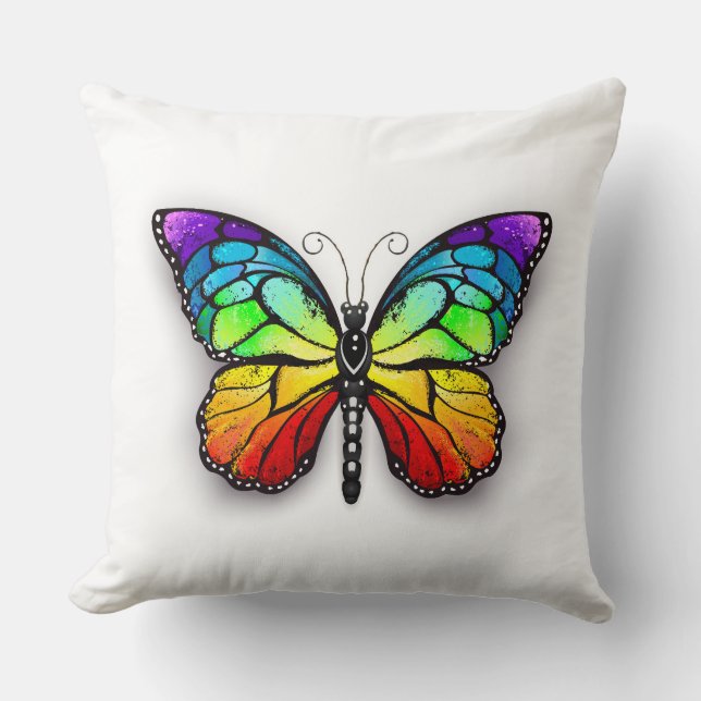 Rainbow butterfly Monarch Throw Pillow (Front)