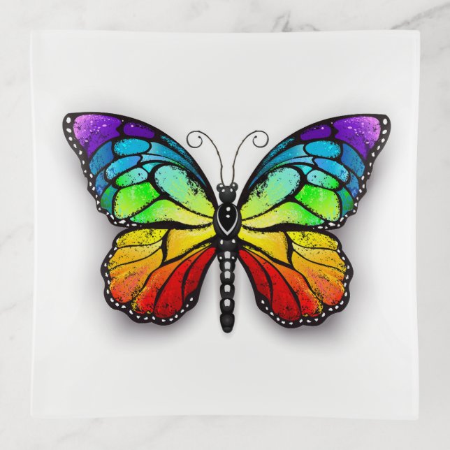 Rainbow butterfly Monarch Trinket Tray (Front)