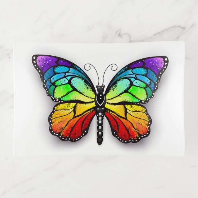 Rainbow butterfly Monarch Trinket Tray (Front)