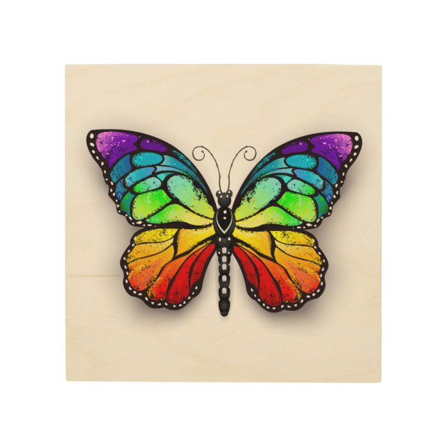 Rainbow butterfly Monarch Wood Wall Art (Front)