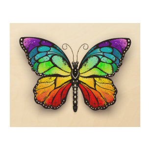 Rainbow butterfly Monarch Wood Wall Art
