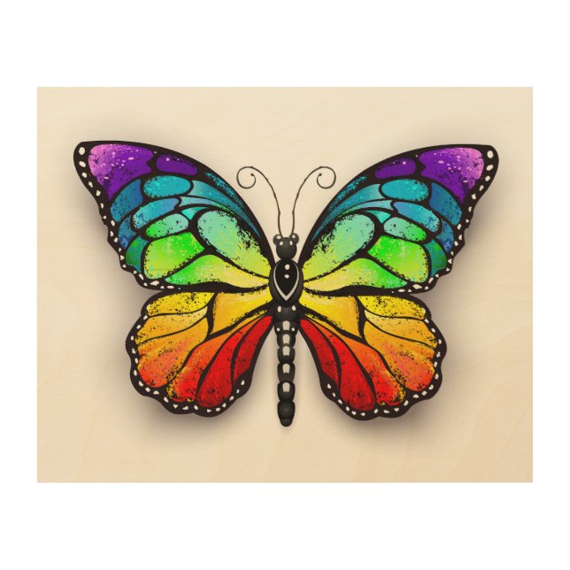 Rainbow butterfly Monarch Wood Wall Art (Front)