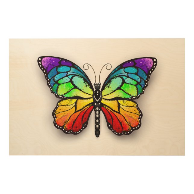 Rainbow butterfly Monarch Wood Wall Art (Front)
