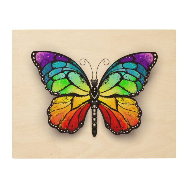 Rainbow butterfly Monarch Wood Wall Art (Front)