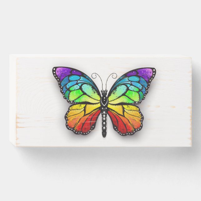 Rainbow butterfly Monarch Wooden Box Sign (Front Horizontal)