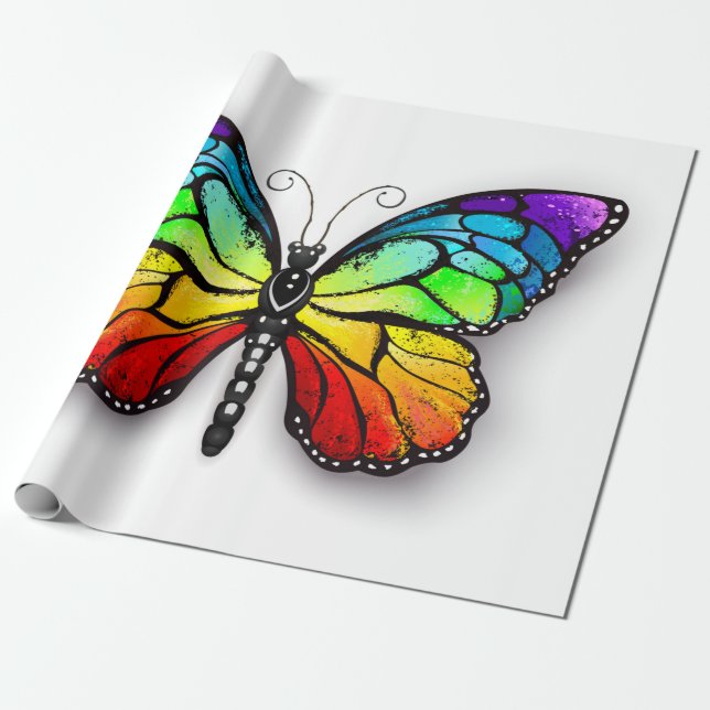 Rainbow butterfly Monarch Wrapping Paper (Unrolled)
