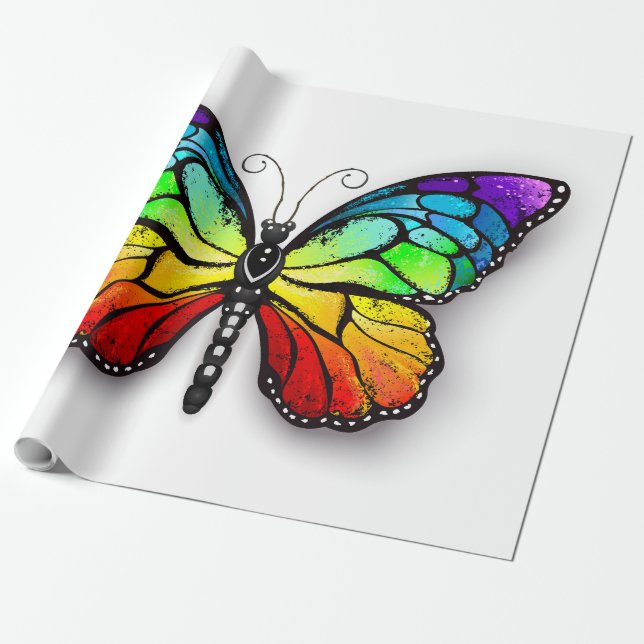 Rainbow butterfly Monarch Wrapping Paper (Unrolled)