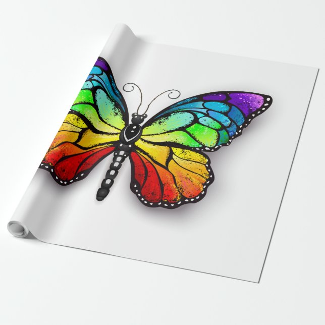 Rainbow butterfly Monarch Wrapping Paper (Unrolled)