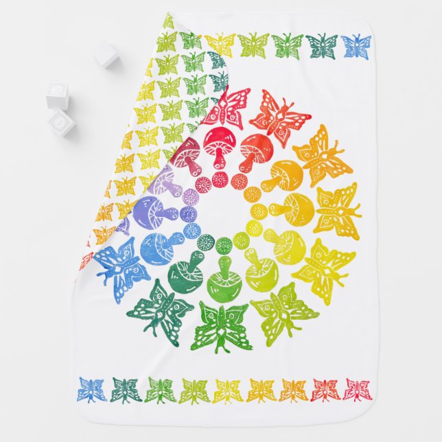 Rainbow Butterfly Mushroom Baby Blanket Two Sided (In Situ)