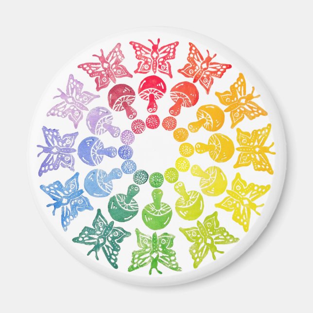 Rainbow Butterfly Mushroom Magnet (Front)