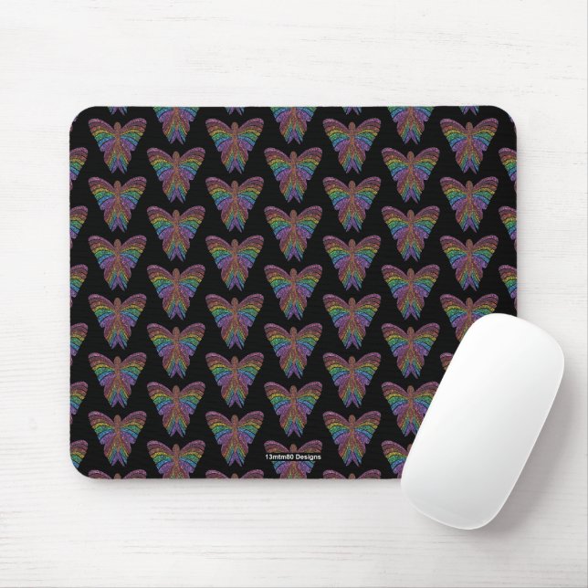 Rainbow Butterfly (pattern black) - Mouse Pad (With Mouse)