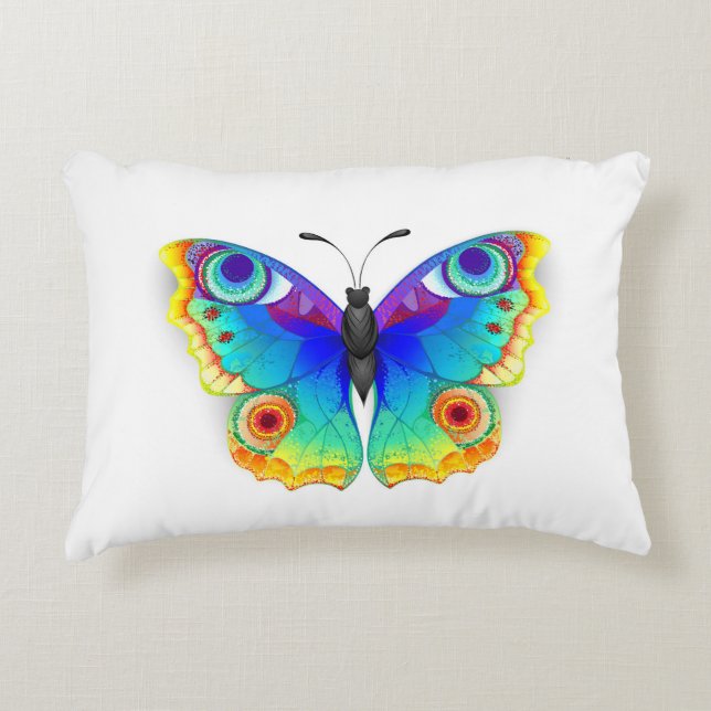 Rainbow Butterfly Peacock Eye Accent Pillow (Front)